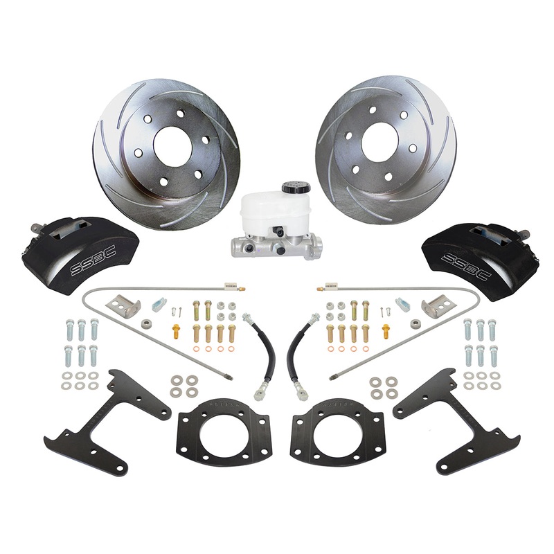 American Made Tri-Power 3-Piston Billet Aluminum Rear Drum to Disc Brake Conversion Kit W/Rotors. Black A126-3BK
