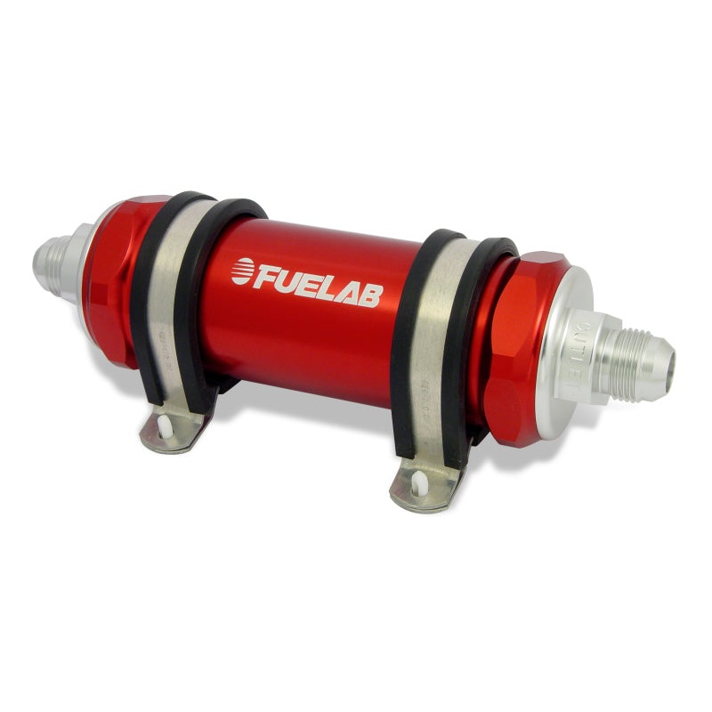 Fuelab 828 In-Line Fuel Filter Long -6AN In/Out 100 Micron Stainless – Red
