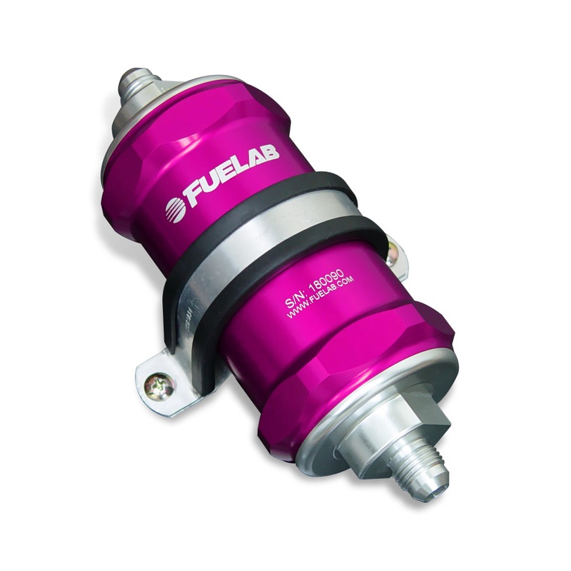 Fuelab 818 In-Line Fuel Filter Standard -6AN In/-12AN Out 100 Micron Stainless – Purple