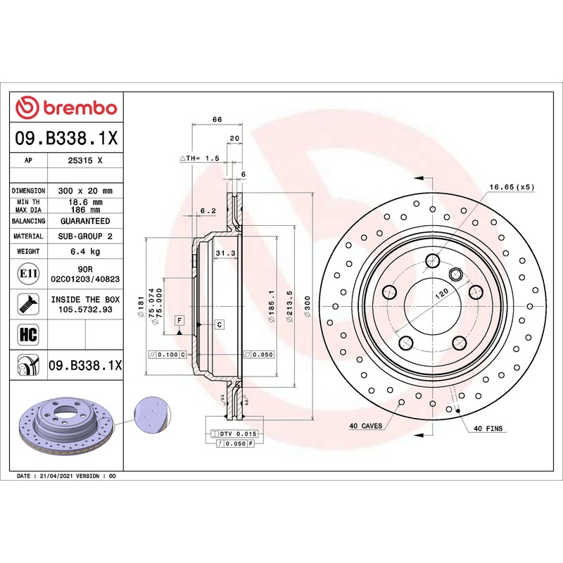 XTRA Drilled Rear Disc Brake Rotor – 09.B338.1X