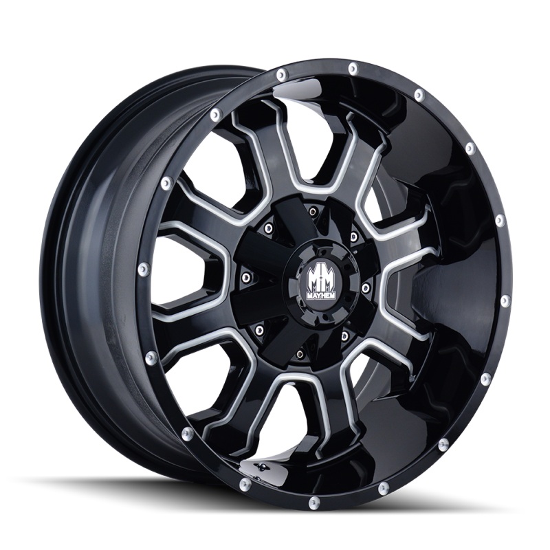 Mayhem 8103 Fierce 18×9 / 5×114.3 BP / 18mm Offset / 87mm Hub Black w/ Milled Spokes Wheel