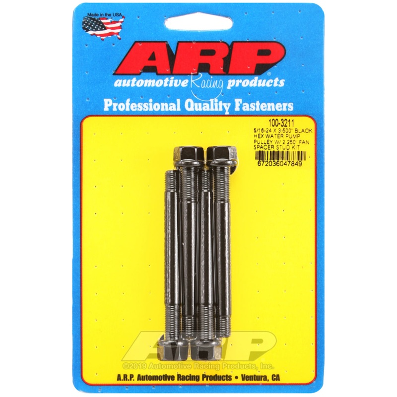 ARP 5/16-24 X 3.500 Black Hex Water Pump Pulley w/ 2.250in Fan Spacer Stud Kit