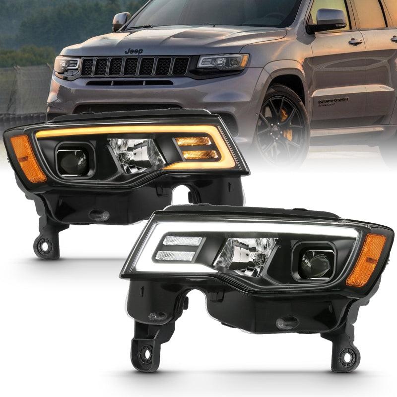 ANZO 2017-2018 Jeep Grand Cherokee Projector Headlights w/ Plank Style Switchback – Black w/ Amber