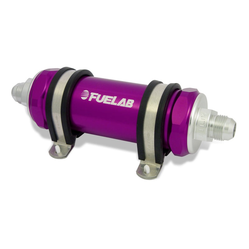 Fuelab 828 In-Line Fuel Filter Long -10AN In/-12AN Out 100 Micron Stainless – Purple