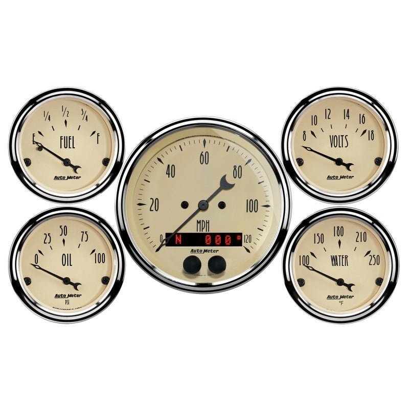 AutoMeter 3-3/8in & 2-1/16in GPS Speedometer Antique Beige Gauge Kit – 5 Pc