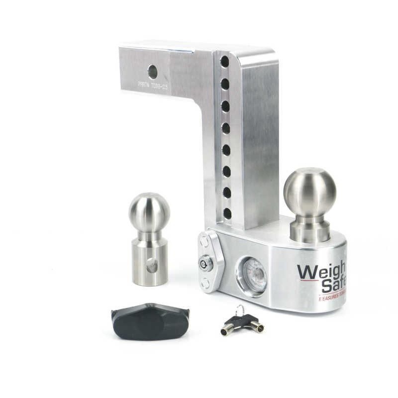 Weigh Safe 8in Drop Hitch w/Built-in Scale & 2.5in Shank (10K/18.5K GTWR) – Aluminum
