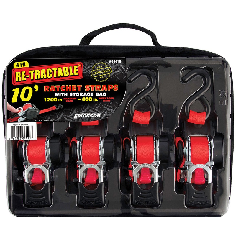 1 x 10  1200 lb. Re-Tractable Ratchet Strap in a Bag