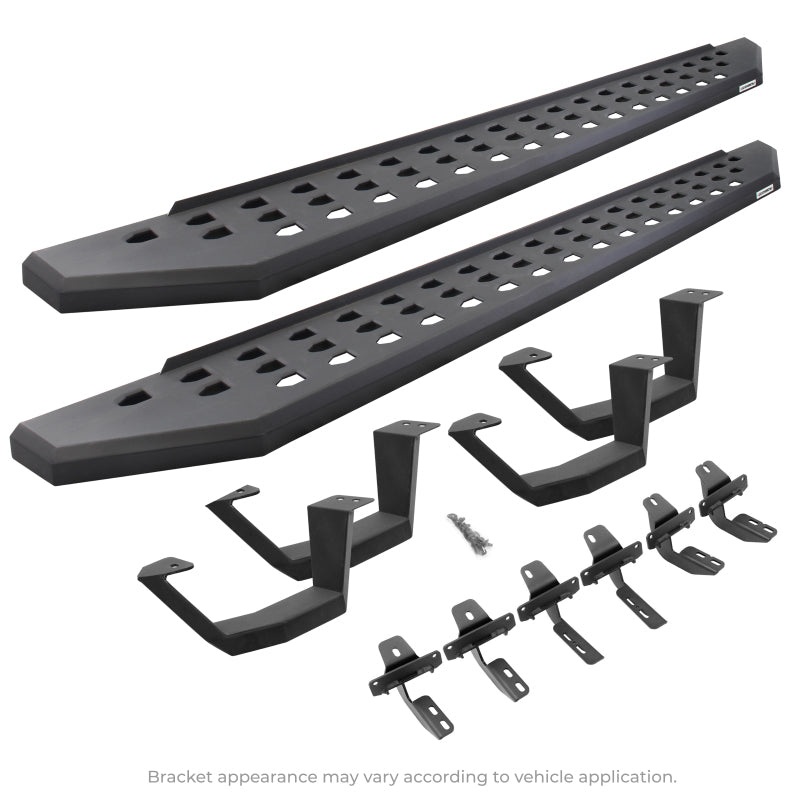 Go Rhino 2022 Toyota Tundra DC 4dr Kit w/RB20 Running Board + Brkts + 4 RB20 Drop Steps – Tex. Blk