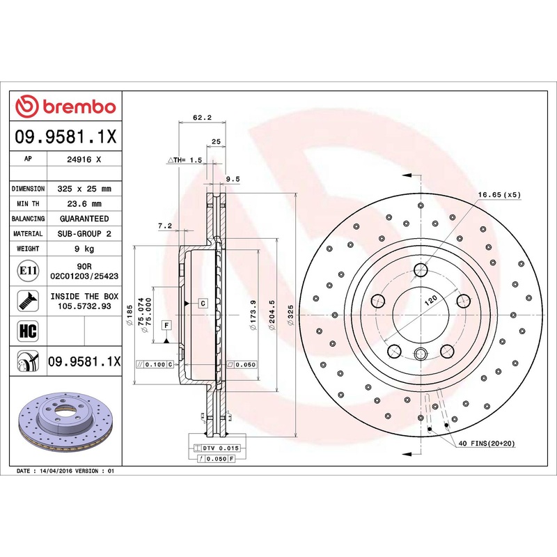 XTRA Drilled Front Disc Brake Rotor – 09.9581.1X