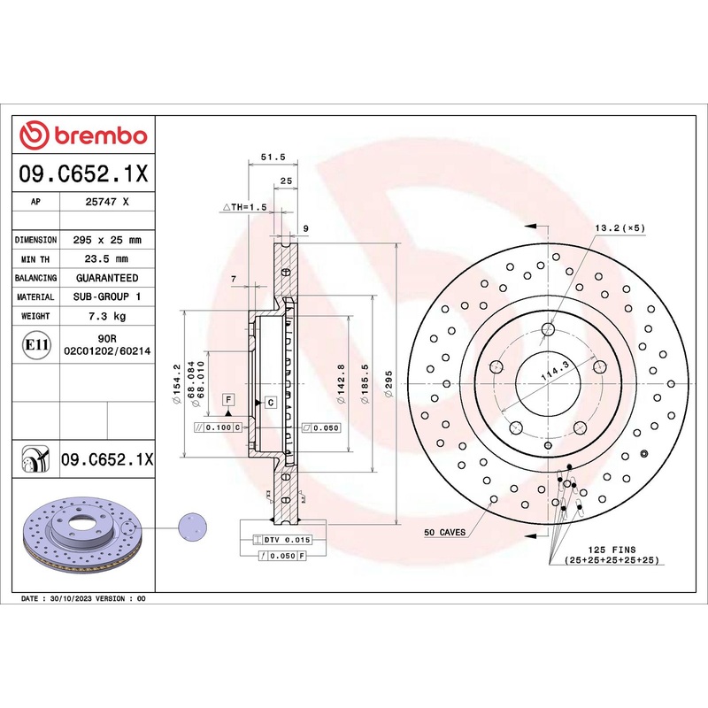 XTRA Drilled Front Disc Brake Rotor – 09.C652.1X