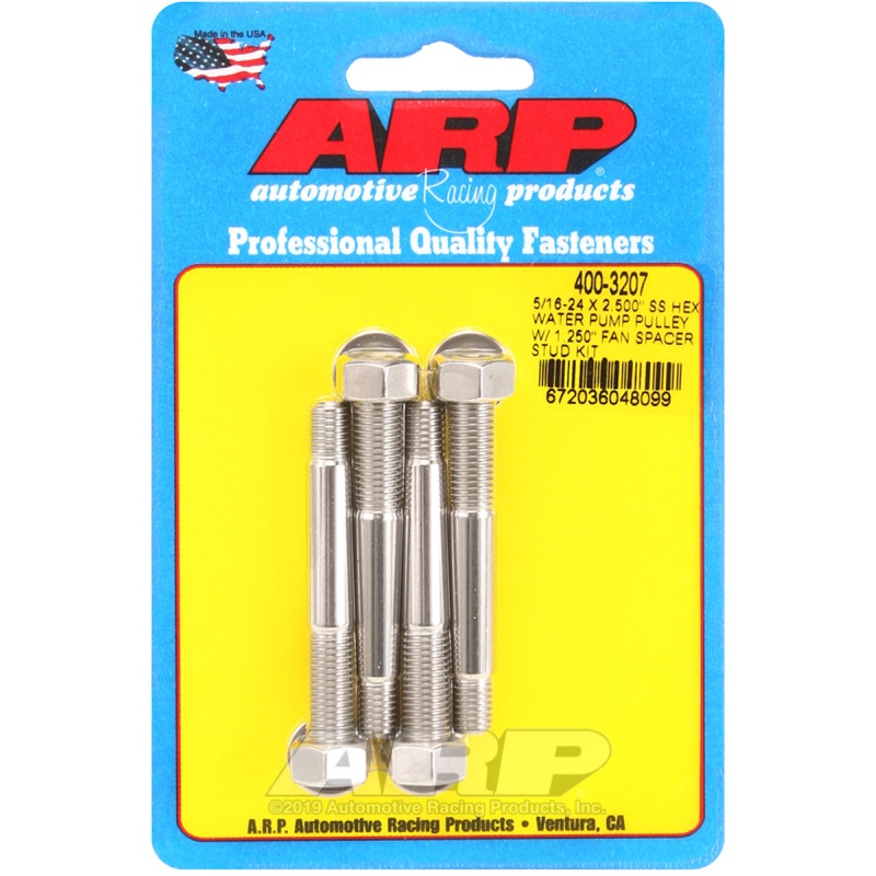 ARP 5/16-24 X 2.500 SS Hex Water Pump Pulley w/ 1.250in Fan Spacer Stud Kit