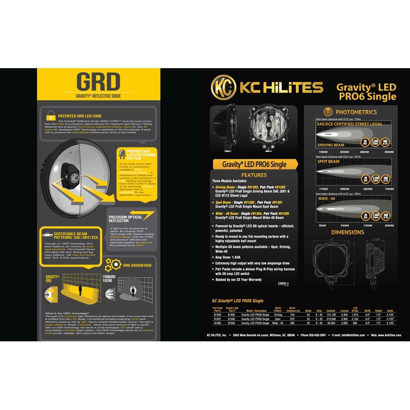 KC HiLites Gravity LED Pro6 Pod: Pedestal Mount – Each / Driving Beam (KC91302)