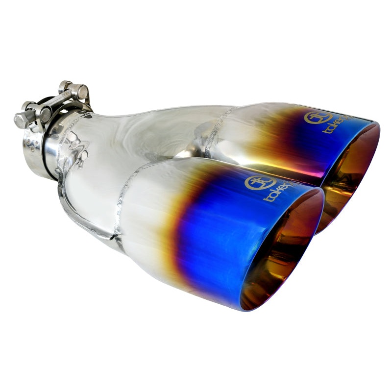 aFe Takeda 2.5in 304 Stainless Steel Clamp-on Exhaust Tip Passenger Side 2.5in Inlet 4inDual – Blue
