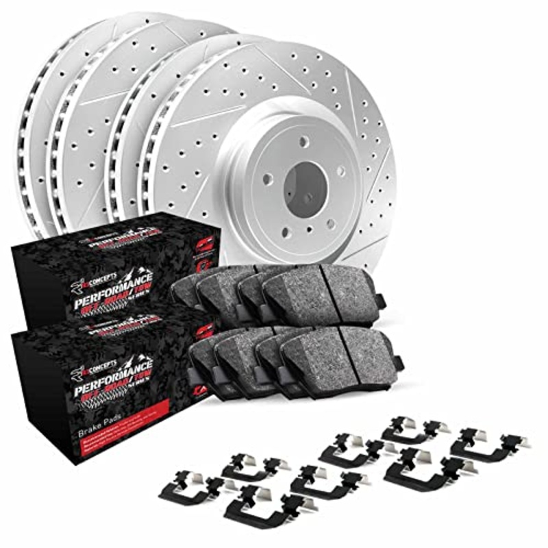 R1 Concepts Front Rear Brakes and Rotors Kit |Front Rear Brake Pads| Brake Rotors and Pads| Performance Off-Road Brake Pads and Rotors | Hardware Kit|fits 2010-2022 Lexus GX460; Toyota 4Runner