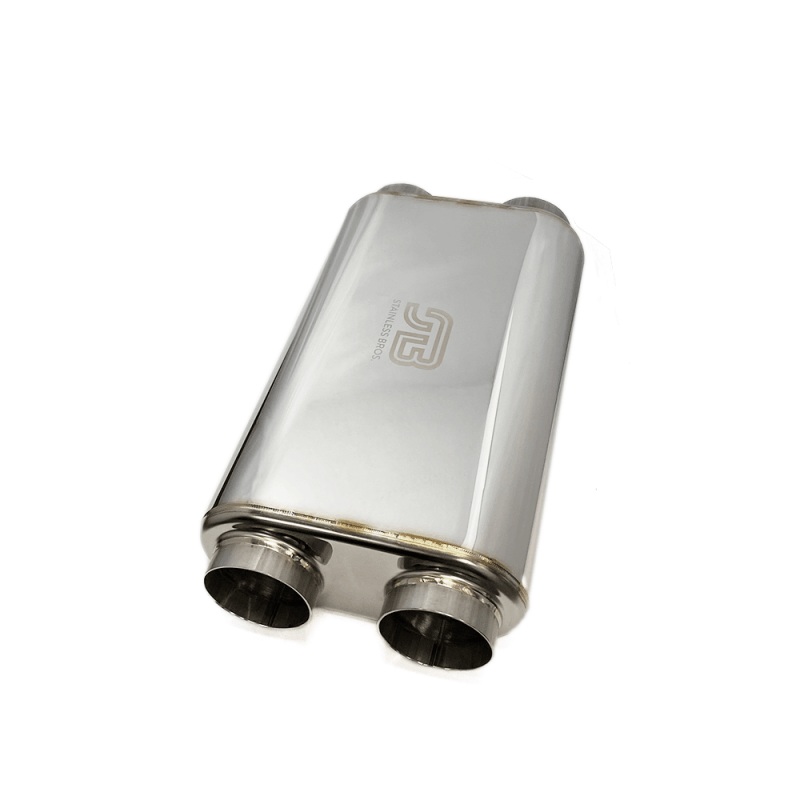 Stainless Bros 3in x 17in OAL SS304 Thin Oval Muffler (3in Dual In / 3in Dual Out) – Polished
