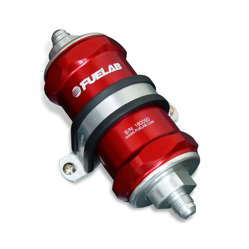 Fuelab 818 In-Line Fuel Filter Standard -12AN In/-8AN Out 40 Micron Stainless – Red