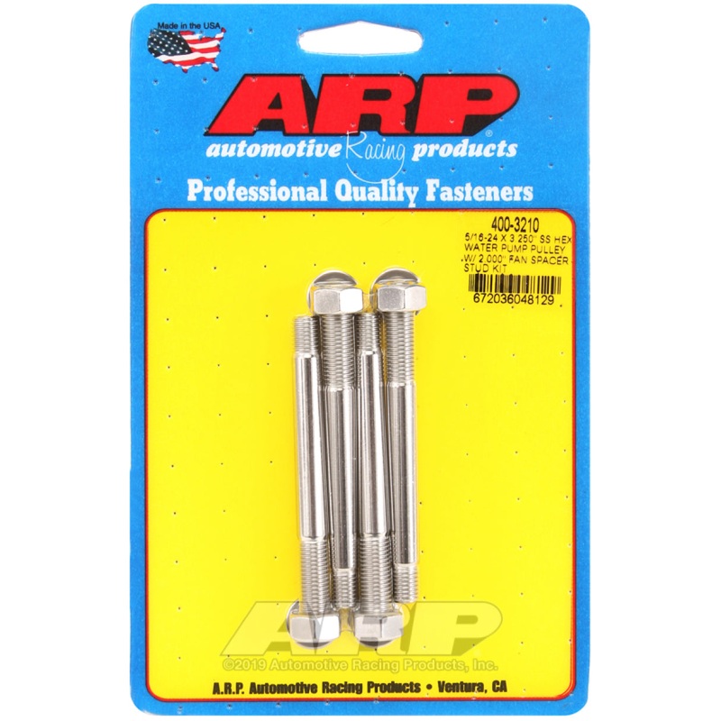 ARP 5/16-24 X 3.250 SS Hex Water Pump Pulley w/ 2.000in Fan Spacer Stud Kit