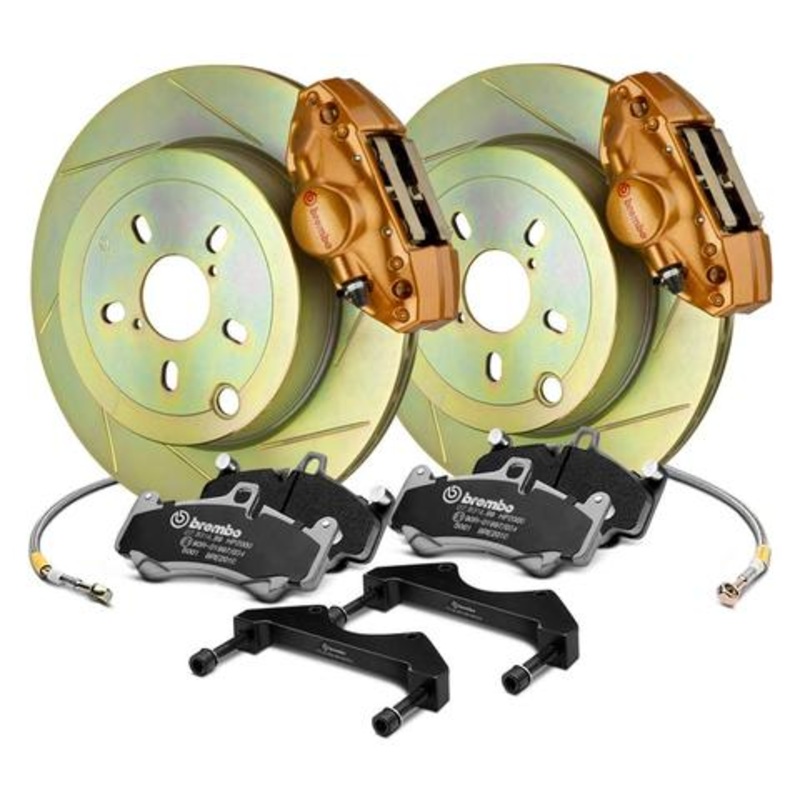 Brembo OE Gold Calipers Slotted Rotor Brake Kit – REAR- 08-14 WRX