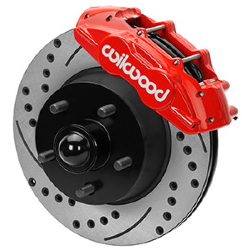 Wilwood 65-67 Ford Mustang D11 11.29 in. Brake Kit w/ Flex Lines – Drilled Rotors | Red